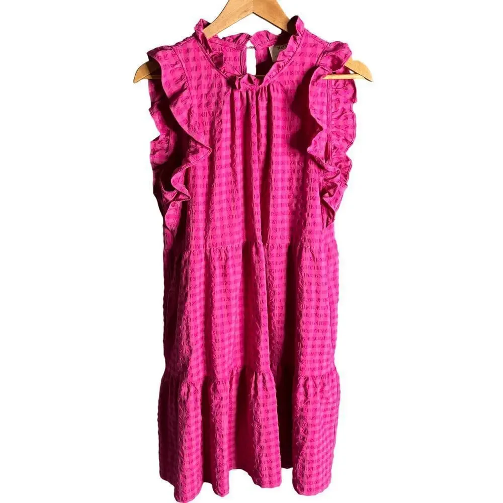Anthropologie Maeve Lida Ruffled Mini Dress Pink Gingham Size L - Picture 3 of 5